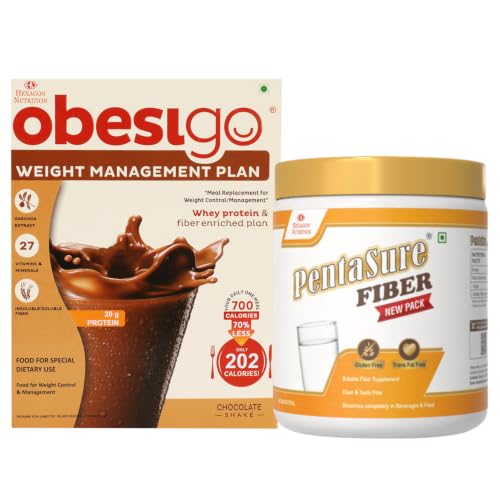 [BRSRYGQDOYBQKFDF] Obesigo BLCD - Weight Management | Chocolate - 350Gm (7 Sachets*50g) + PentaSure Fiber 100g
