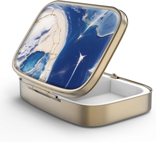 [BRSRMYYNBENAKDTF] Pill Case Pill Box with Mirror Retro 2 Compartment Small Pill Case for Purse or Pocket Bronze Rectangular Pill Box or Vitamins, Fish Oil, Supplements, Pill Containe Travel Gifts（Marble Paint）