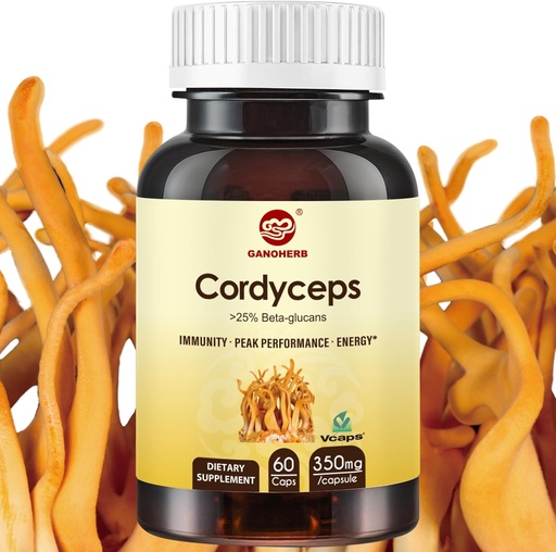 [BRSROEA5CMIQE3Q3] Cordyceps Capsules, Mushroom Extract Supplement Powder with 31% Beta Glucan for Performance, Energy and Immune System Support, 700mg, 60 Count, Organic and Vegan