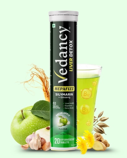 [BRSREEIPBZ5Q4337] HepaFizz Advanced Liver Detox Tablets High-Potency Milk Thistle Silymarin 250 mg + Vitamin B9 & B12 6 Ayurvedic Herbs Refreshing Green Apple Flavor | WHO-GMP, Vegan & Sugar-Free (Pack Of 1)