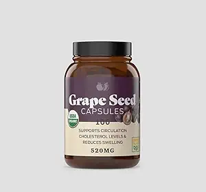 [BRSRAFIFDMFBODLV] USDA Organic Grape Seed Capsules, 520MG, Supports Circulation & Cholesterol Levels