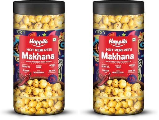 [BRSRYZAOPN6B4H3A] Happilo Premium Makhana Superhot Peri Peri Jar 80g | Roasted Foxnuts, Phool Makhana | Healthy Snacks | Low Calorie, Vegan & Spicy (Pack of 2)