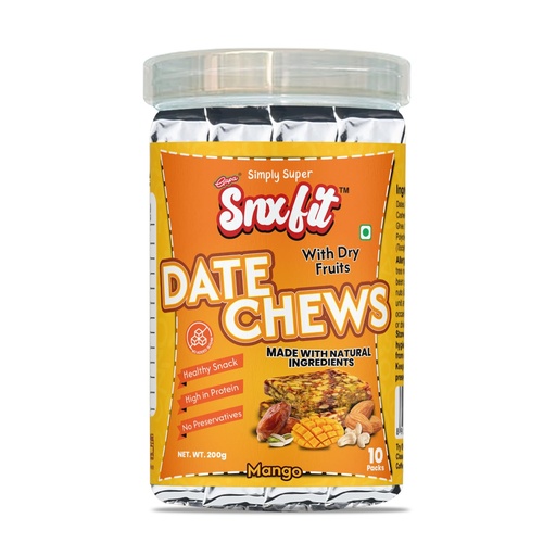 [BRSRGBLROQIB4HIV] Snxfit Mango Date Chews with Dry Fruits, High in Protein, No Preservatives, 200g, 10 Packs