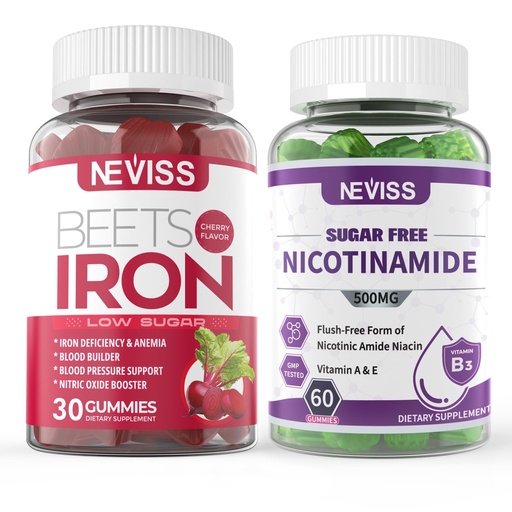 [BRSROCA3A4DQYGT7] NEVISS Vegan Iron Supplement, Gentl Iron + Sugar Free Nicotinamide 500mg Gummies