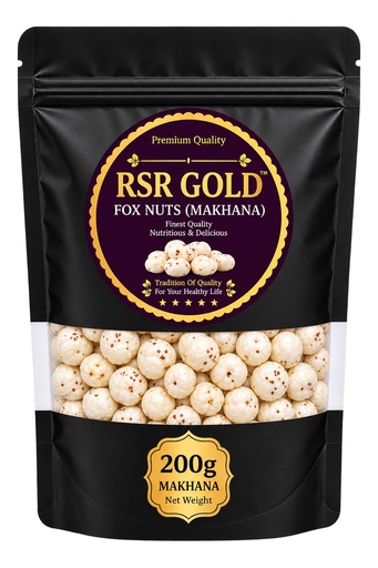 [BRSRYFQTB54BODT4] RSR GOLD Premium Fox Nuts Makhana, Organic, 200g, Gluten-Free Crunchy Dry Fruit Snack for Roasting, Fasting, Breakfast and Everyday Recipes