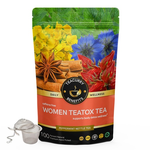 [BRSRMEALPN6WYA35] TEACURRY Women Detox Tea (1 Month Pack, 100 Grams)+ Infuser - Helps with Weight Loss, Liver Detox and Intestinal Health