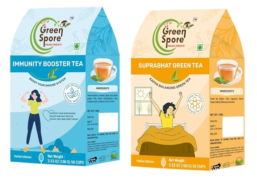 [BRSROGQ2AAPGEEY7] Green Spore"Suprabhat Green Spore Tea: Your Immunity Booster for Soothing the Throat and Detoxifying Liver (100g) Combo Pack "