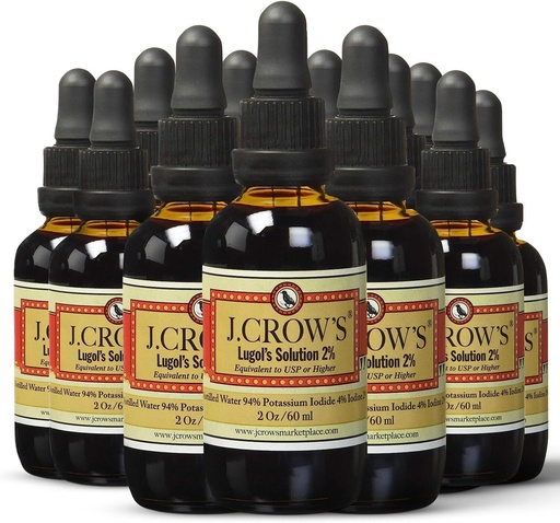 [BRSWGHDROJYRYEI4] J.CROW'S® Lugol's Solution of Iodine 2% 2 oz (12 Bottles) – Premium Iodine & Potassium Iodide Liquid, Gluten &, Alcohol-Free Natural Brine Extract, No Expiration