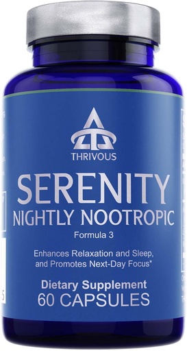 [BRSWG2YOBN6QODLF] Thrivous Serenity Nightly Nootropic – Sleep & Relaxation Formula with KSM-66 Ashwagandha, L-Theanine, Magnesium Glycinate & Melatonin – 60 Vegan Capsules