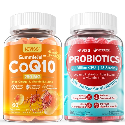 [BRSRABI6AUNWCADX] NEVISS Sugar-Free CoQ10-250mg / 500mg Filled Gummies +Sugar Free Probiotics Gummies