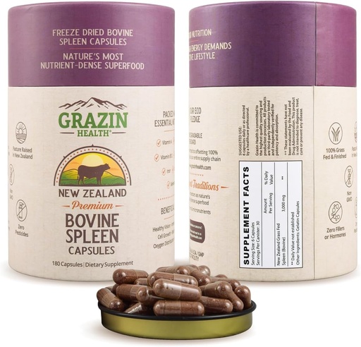[BRSROZD7CUPAAA3D] Grass Fed Bovine Spleen Capsules 3000 mg Per Serving Whole Food Organ Supplement with Naturally Occurring Peptides and Micronutrients for Daily Nutrition and Wellness Support 30 Servings