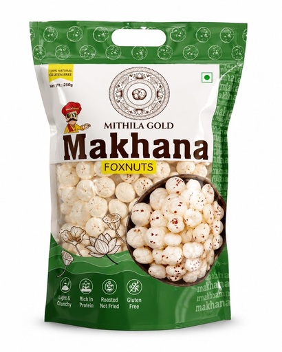 [BRSRY2QNDINBM2D7] MITHILA GOLD Makhana Foxnuts, Gluten Free, Rich in Protein, 250g, Pack of 1 | Size 4+ Sutta | New