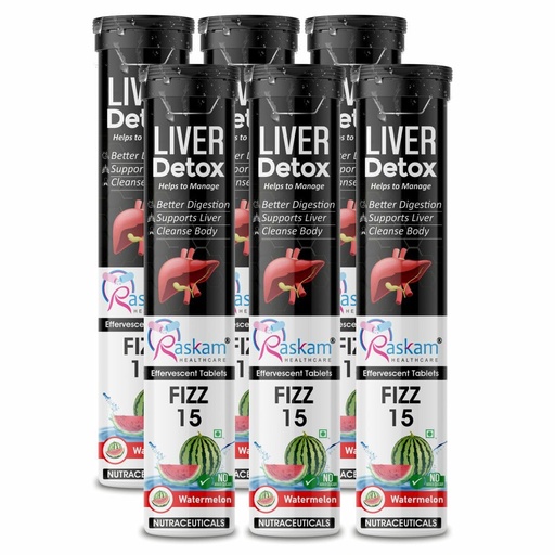 [BRSREGT7DIFROF36] Liver Detox Effervescent – Plant-Based Detox with 9 Ayurvedic Herbs | Sugar-Free | Refreshing Watermelon Flavor | Drop, Fizz, Sip | Fizz 15 Tablets Pack of 6
