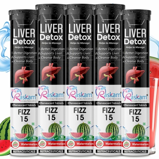 [BRSREGT7DMFREDYV] Liver Detox Effervescent – Plant-Based Detox with 9 Ayurvedic Herbs | Sugar-Free | Refreshing Watermelon Flavor | Drop, Fizz, Sip | Fizz 15 Tablets Pack of 5
