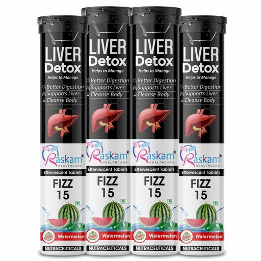 [BRSREGT7DN4AKF3H] Liver Detox Effervescent – Plant-Based Detox with 9 Ayurvedic Herbs | Sugar-Free | Refreshing Watermelon Flavor | Drop, Fizz, Sip | Fizz 15 Tablets Pack of 4
