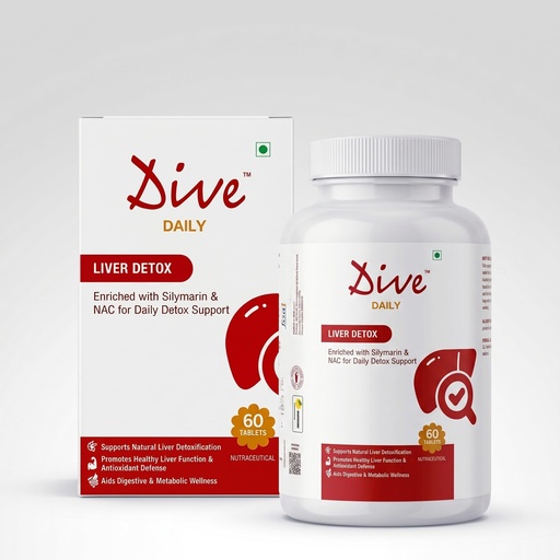 [BRSRYZYYDEGRMADZ] Dive Daily Liver Detox | Silymarin 250mg + NAC 225mg | Liver Health & Detox Support Supplement | Milk Thistle, Beetroot, Dandelion & Kutki Extract | Liver Detox & Antioxidant Wellness Formula Metabolic Wellness | 60 Tablets