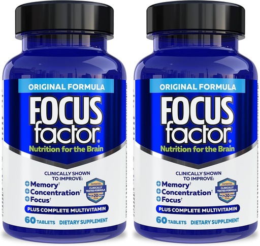 [BRSRMBL2OABAMFLK] Focus Factor Nutrition for The Brain, Βελτιωμένη Μνήμη & Συμπληρώματα Συγκέντρωσης Εγκεφάλου, Complete Multivitamin with Vitamins B6, B12, D, Bacopa Monnieri & Tyrosine, 60 Count (Pack of 2)