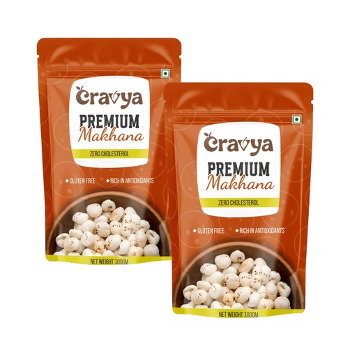 [BRSRYZQ7DMBBSH3P] Cravya Plain Makhana Fox Nuts Pack of 2 | Premium Raw Lotus Seeds | Ready to Cook Healthy Snack | Light Crunchy Makhana for Fasting Daily Snacking and Recipes | 100g Each
