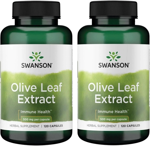 [BRSWGFD3BYFAKHT3] Swanson Olive Leaf Extract Capsules with 20% Oleuropein - (120 Capsules, 500mg Each) 2 Bottles