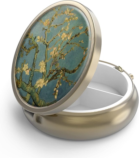 [BRSRMYYNCEAWKAYU] Pill Case Pill Box with Mirror Retro 3 Compartiment Petite Pill Case for Purse or Pocket Bronze Petite Pill Box or Vitamines, Huile de poisson, Suppléments, Pill Containe Travel Gifts( Vangogh Art)