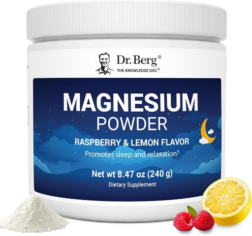 [BRSRAAYQCINWKETV] Berg Magnesium Glycinate Powder博士为睡眠、放松和压力缓解服务 -- -- 现在包括维生素D3和锌 -- -- 美味的Raspberry和Lemon Flavor(50种服务) 镁 -- -- 镁饮用粉