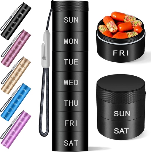 [BRSROCQBDJYQKELB] Aluminium Travel Pill Organizer,Weekly Metal Pill Case,Pill Holder, Moisture Proof Waterproof Daily Pill Box 7 Day, Large Pill Container to Hold Vitamins,Medication,Supplements【Black】