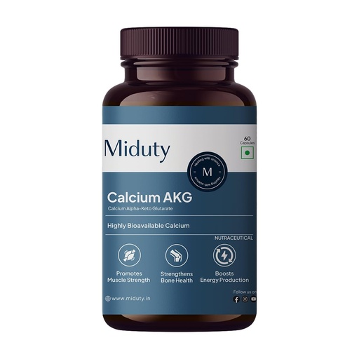 [BRSREZQNCAMAMF3K] Miduty Calcium Alpha-Ketoglutarate (Ca-AKG) – 99% Stabilized Calcium AKG - Longevity & Bone Health Supplement For Men & Women – Supports Energy, Muscle Strength & Healthy Aging – 60 Veg Capsules