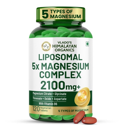 [BRSRABL5PN5GECI3] Vlado's Himalayan Organics 5X Strength Liposomal Magnesium Supplement - 2100mg+ with Chelated Magnesium Glycinate, Citrate, Oxide, Threonate, Aspartate & Triple magnesium Complex | For Sleep, Cramps, Recovery, Nerve & Muscle Function, Clinically Proven, 100% RDA - 120 Tablets