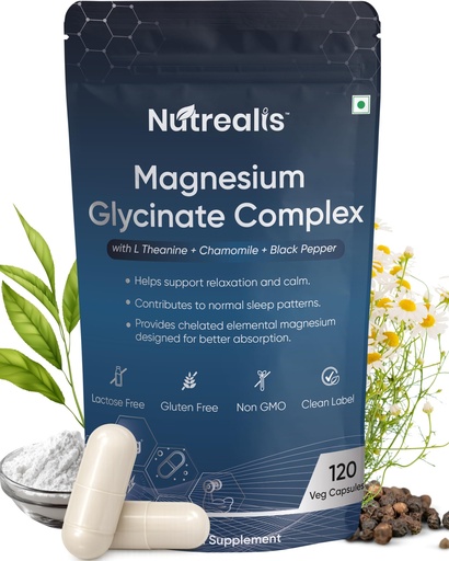 [BRSRGZ3YDMMB6HY4] Magnesium Glycinate 400mg | 120 Veg Capsules | Chelated Magnesium Supplement with L-Theanine, Chamomile & Black Pepper | Supports Sleep, Stress & Muscle Recovery