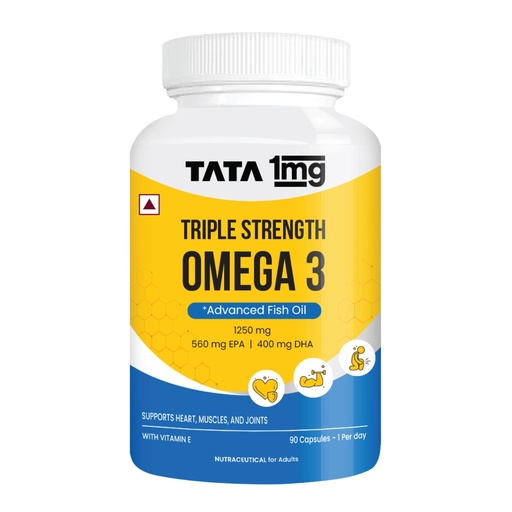 [BRSRGZIDBENAG3LH] TATA 1MG Triple Strength Omega 3 Fish Oil Supplement - 1250 Mg (60 Capsules) | 560 Mg EPA & 400 Mg DHA | For Faster Muscle Recovery And Improved Stamina | For Men And Women