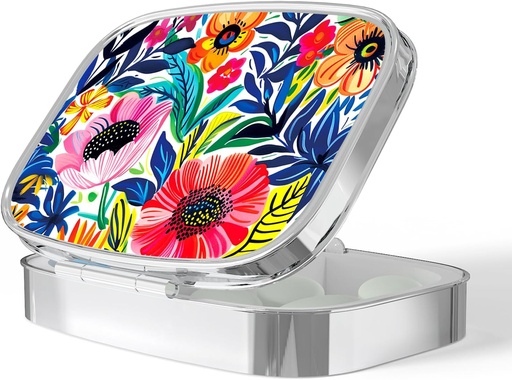 [BRSRAGL5C4HRAYD2] Pill Box-2 Compartment Small Pill Case kaasaskantav Tasku & Purse Üks pillid Carrier Pill Konteiner hoida vitamiinide ravim Kalaõli ja toidulisandeid BPA-vaba (Garden Party-01)