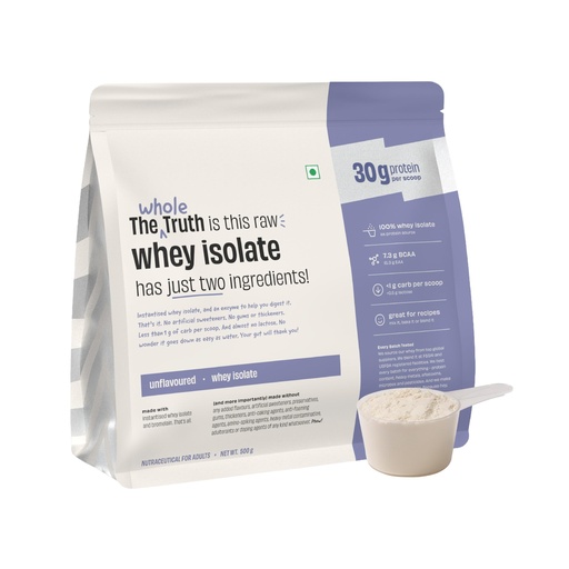 [BRSRYFQ5OJ7RSYDX] The Whole Truth Whey Protein Isolate | Unflavoured | 500g (1.1 lbs) | 30g Protein | 7.3g BCAA | Clean, Light & Easy to Digest