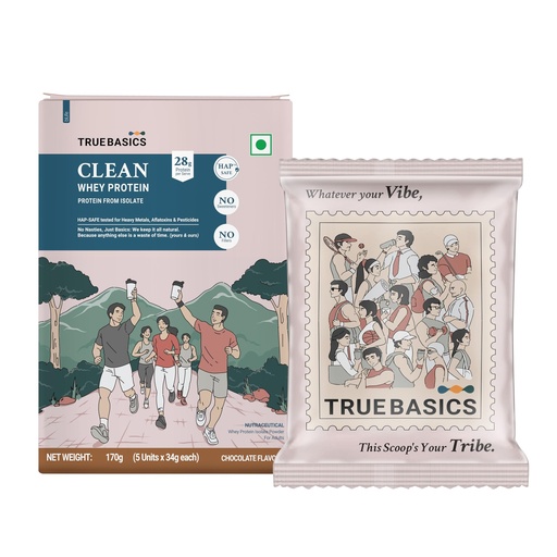 [BRSREBI3BF7WG3DZ] TrueBasics Clean Whey 100% Protein Isolate Powder, Chocolate, 5 Sachets