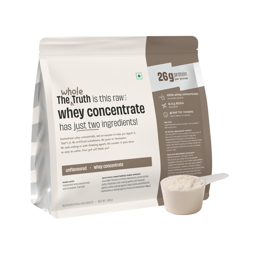 [BRSRYFQ2DEAWGFA2] The Whole Truth Whey Protein Concentrate | Unflavoured | 500g (1.1 lbs) | 26g Protein | 6.4g BCAA | Clean & Easy to Digest