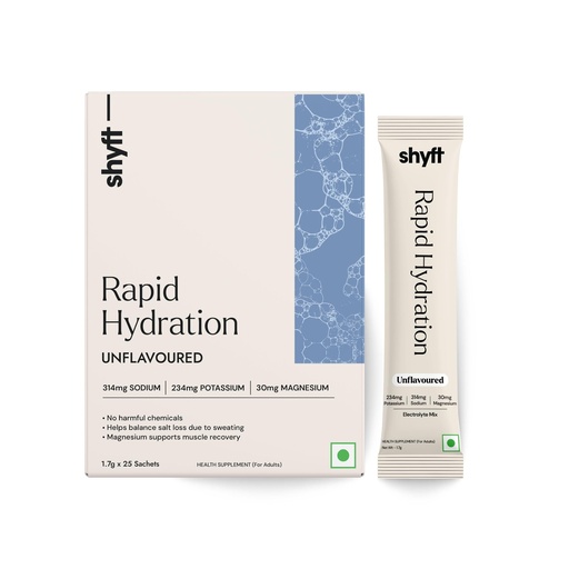 [BRSRGBATOAORY334] Shyft Rapid Hydration - Unflavoured | 25 Sachets | Right sodium, potassium, magnesium mix for Instant Hydration | Zero Sugar | Zero Calories | Absolutely no harmful chemicals