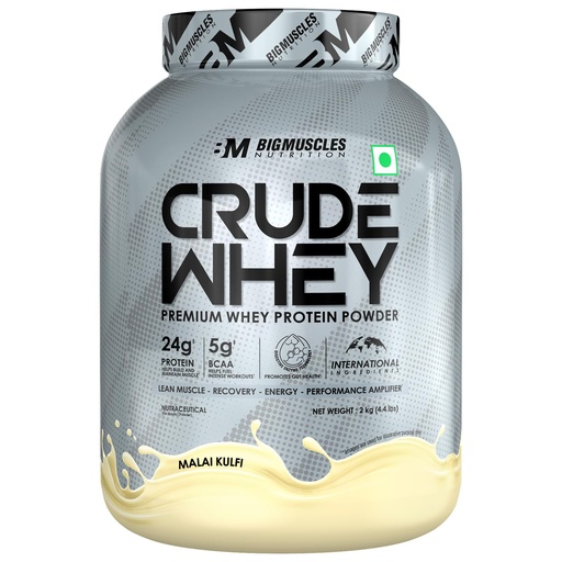 [BRSWYYL7DEBGEYLO] Bigmuscles Nutrition Crude Whey (Malai Kulfi) 2kg | US FDA REGD. BRAND | 24g Protein, 5.5g BCAA, 4 g Glutamine