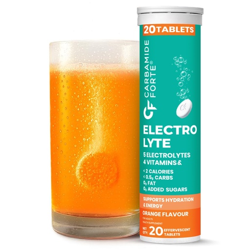 [BRSRYYL2DNYRQALV] Carbamide Forte Electrolyte Supplement with Zero Added Sugar | Electrolyte Hydration Tablets for Sustained Energy with 5 Essential Electrolytes No Sugar, Low Calorie Hydration | Added L-Glutamine & Taurine, Vitamin C & B-Complex | Orange Flavour | 20 Effervescent Tablets