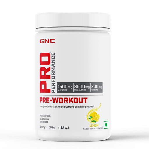 [BRSRMHY7C4HR43A7] GNC Pro Performance Pre-Workout | 360 gm | 30 Servings | Boosts Pump & Energy | Speeds Up Recovery | 1500 mg L-Arginine | 3500 mg Beta-Alanine | 200 mg Caffeine | Lemon