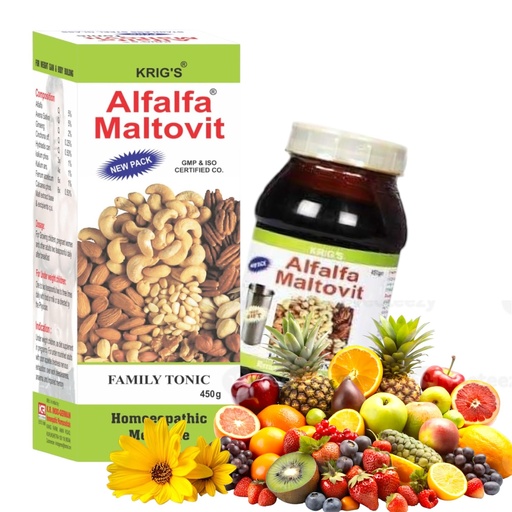 [BRSRMALYBUIWAFDJ] KRIG'S Alfalfa Maltovit 450gm FAMILY CARE GAIN (Pack of 1)