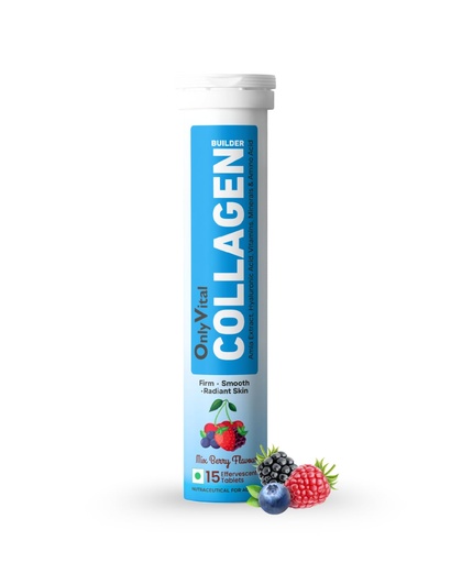 [BRSRGBI3AR4B6D3V] OnlyVital Collagen Builder Effervescent Tablets with Amla Extract, Hyaluronic Acid, Vitamins, Minerals & Amino Acids | Firm, Smooth & Radiant Skin Support | Mixed Berry Flavour | 3o Tablets