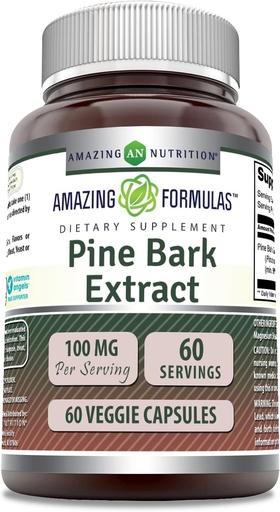 [BRSWKYI5BF5WG2LC] Amazing Formulas Pine Bark Extract 100 Mg | Vegetarian Capsules Supplement | Non-GMO | Gluten-Free | Non-GMO | Gluten-Free | 1 Pack | 60 Count