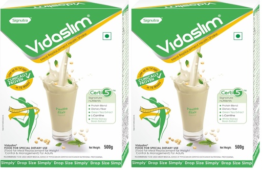 [BRSRE2YRDIIAKCL6] Vidaslim Meal Replacement Protein Health Shake For Weight Control & Weight Management For Women & Men|22.8 G Protein| L-Carnitine|Green Tea Extract| White Kidney Bean Extract|(500 G, Vanilla Elixir)