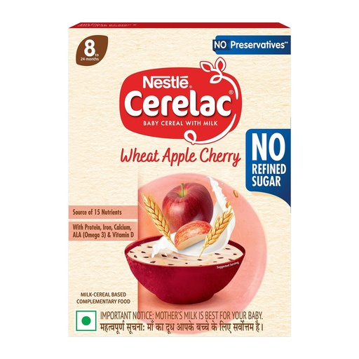 [BRSRAGI5BBYAID3K] Nestlé CERELAC Baby Cereal Wheat Apple Cherry, No Refined Sugar STG2, 360g