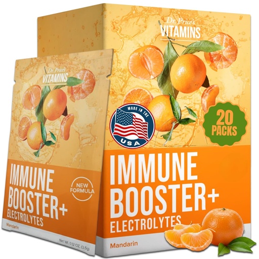 [BRSWYHARDEFRM2A3] Dr. Price’s Electrolyte & Vitamin C Powder Packets – Immune Support, Mandarin, 20 Packs | 1000mg Vitamin C + Zinc, 72 Trace Minerals | Sugar-Free, Doctor-Formulated for Kids & Adults, Made in USA
