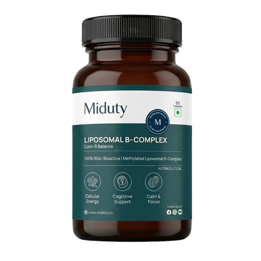 [BRSRYYDRDJ4GKCDA] Miduty Liposomal B-Complex | Methylated Vitamin B-Complex with 8 Bioactive B-Vitamins, Quatrefolic, Choline, ALA, KSM-66, Mg & L-Theanine | Daily Energy, Stress & Focus Support for Men & Women | 60 Veg Caps