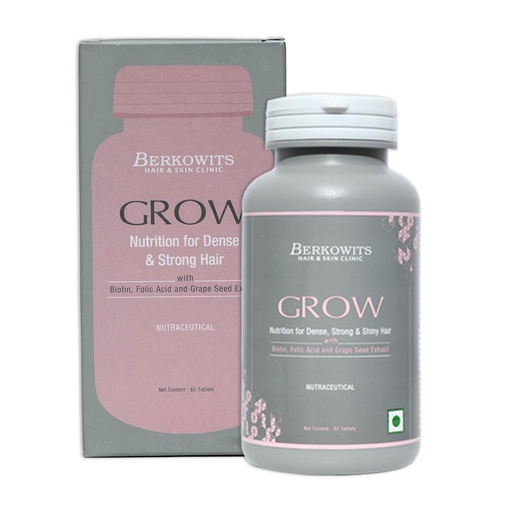 [BRSROHYRC56RM3LU] BERKOWITS Grow Nutrition For Dense & Strong Hair | Biotin, Folic Acid and Grape Seed Extract | For Both Male and Female (60 Tablet)