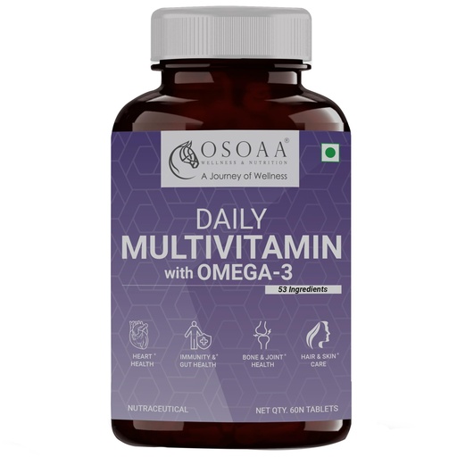 [BRSW2ZLQO4PQECI3] OSOAA Daily Multivitamin with Omega 3 & Probiotics - 60 Veg Tablets | 53 Vital Vitamins & Minerals with Zinc, Vitamin C, Vitamin D, Vitamin B12, and Multiminerals - Supports Immunity & Gut Health