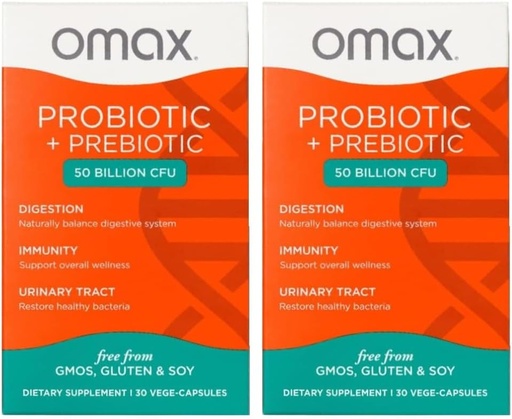 [BRSROGI6BMFWEDTV] Omax3 Prebiotic & Probiotic 50亿 CMU + Chicory 胰岛素, 10 Strain, 减少布洛丁, 文摘, SIBO, Leaky Gut, 阴道pH, Acidophilus, Vegan, 乳品自由, Gluten Free, Blister 包件(2包)