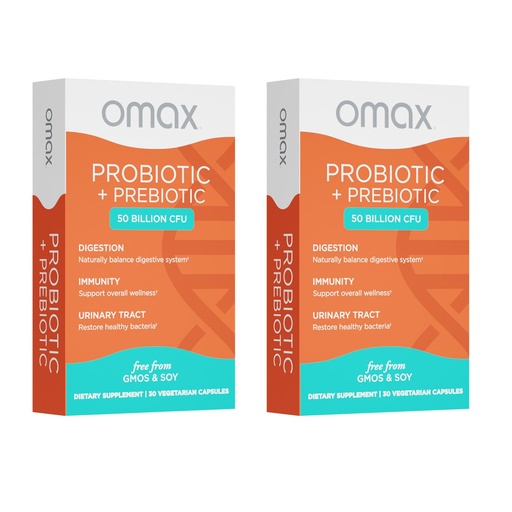 [BRSROGI6BMFWEDTV] Omax3 Probiotic & Prebiotic 50 Billion CFU + Chicory Inulin, – 10 Strains Digestive Health Supplement – Supports Gut Health, Bloating Relief, Vegan, Dairy-Free, Gluten-Free, Non-GMO (2 Pack)