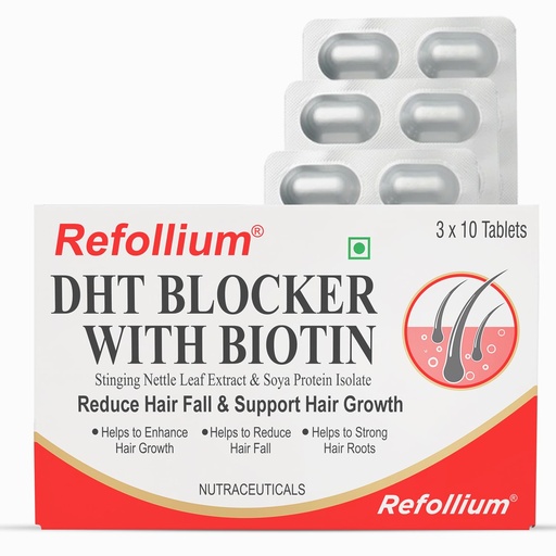 [BRSRAHDQCV7GEYA6] Refollium DHT Blocker with Biotin | Helps Reduce Hair Fall, Stimulates Hair Growth | Hair Vitamins for Men & Women (30 Tablets) (DHT BLOCKER)